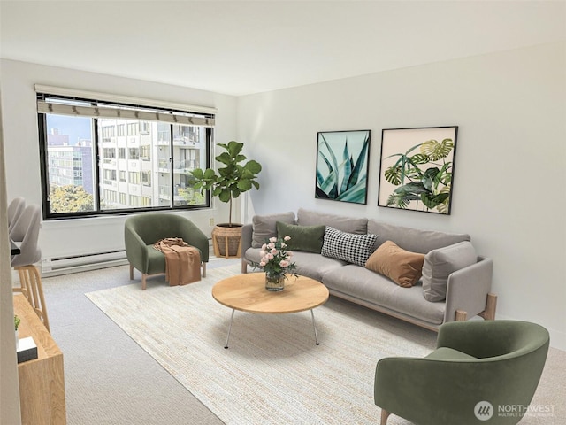 1105 Spring St Unit 904, Seattle, WA 98104 - carpeted living room with a baseboard heating unit