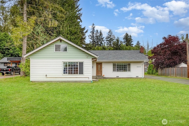 2103 106th St SW, Everett, WA 98204 - view of front of home featuring crawl space, roof with shingles, and a chimney