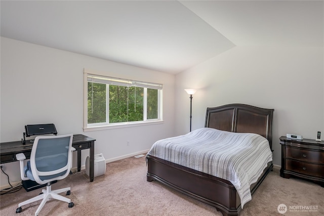 5215 E Lake Bosworth Dr, Snohomish, WA 98290 - bedroom with carpet floors, lofted ceiling, baseboards, and a desk