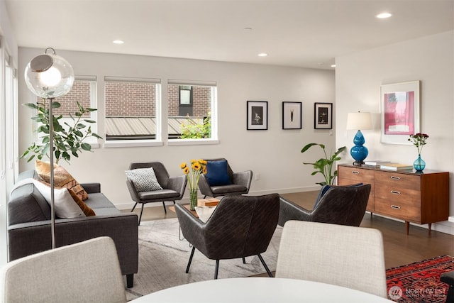 4321 S Webster St # E, Seattle, WA 98118 - living room with recessed lighting, wood finished floors, and baseboards
