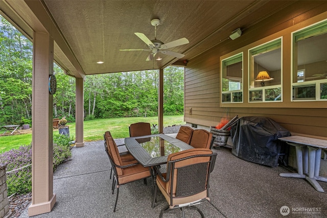108 Reynolds Rd, Castle Rock, WA 98611 - view of patio / terrace with a ceiling fan, outdoor dining area, and grilling area