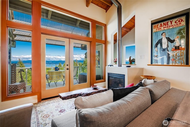 1116 Island Dr, Lummi Island, WA 98262 - living area with french doors and a glass covered fireplace