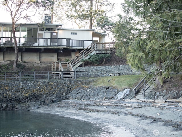 1116 Island Dr, Lummi Island, WA 98262 - rear view of property featuring stairway and a deck with water view