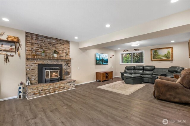 17631 69th Pl W, Edmonds, WA 98026 - living area featuring wood finished floors, baseboards, a fireplace, and recessed lighting