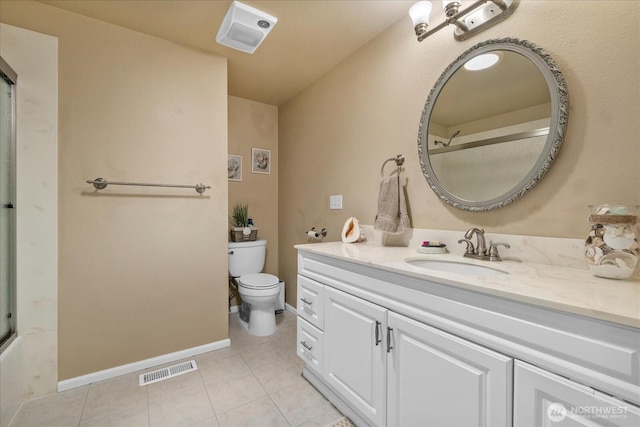17631 69th Pl W, Edmonds, WA 98026 - bathroom featuring vanity, tile patterned flooring, toilet, and a shower with door
