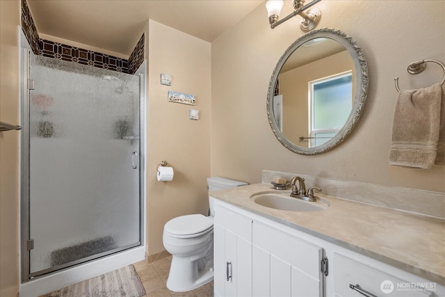 17631 69th Pl W, Edmonds, WA 98026 - full bathroom featuring a stall shower, toilet, vanity, and tile patterned floors