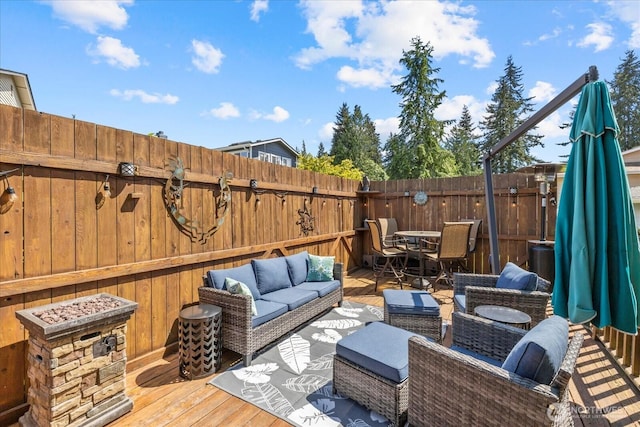 17631 69th Pl W, Edmonds, WA 98026 - wooden deck with an outdoor living space and a fenced backyard