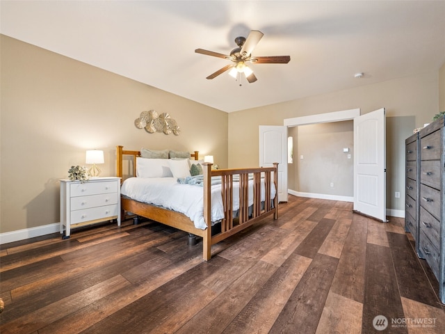 20714 61st St E, Bonney Lake, WA 98391 - bedroom featuring dark wood-type flooring, baseboards, and a ceiling fan