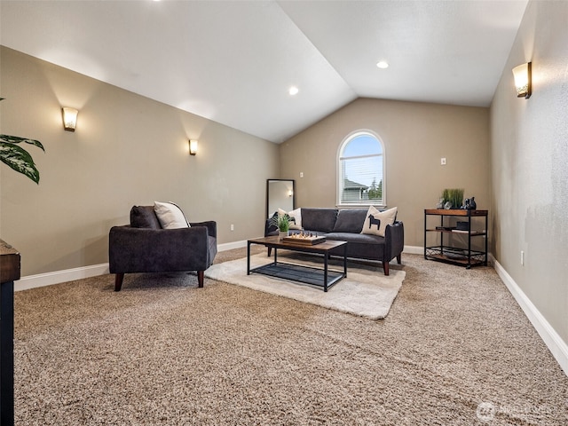 20714 61st St E, Bonney Lake, WA 98391 - living room featuring carpet flooring, lofted ceiling, and baseboards