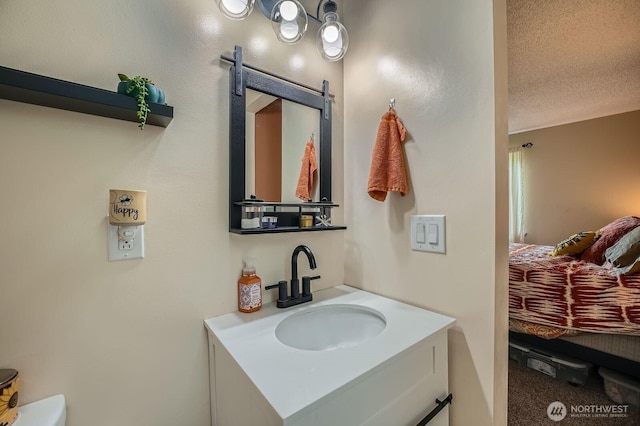 8918 108th St SW, Lakewood, WA 98498 - half bath with vanity, toilet, and a textured ceiling