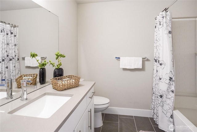 825 238th Pl SE Unit D, Bothell, WA 98021 - full bath with vanity, tile patterned flooring, toilet, baseboards, and shower / bath combo