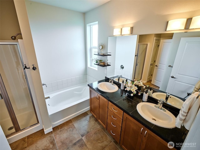 6941 134th Ct SE Unit B, Newcastle, WA 98059 - full bathroom with a stall shower, a garden tub, and double vanity