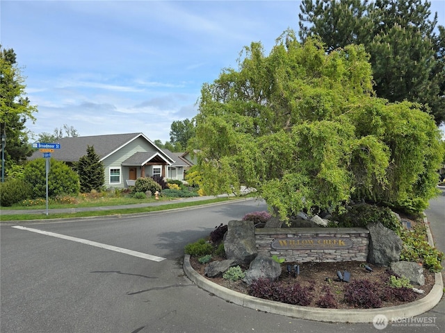 view of asphalt road with curbs