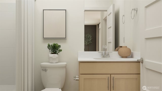 17919 139th Pl E, Puyallup, WA 98374 - bathroom with vanity, toilet, and a shower with shower curtain