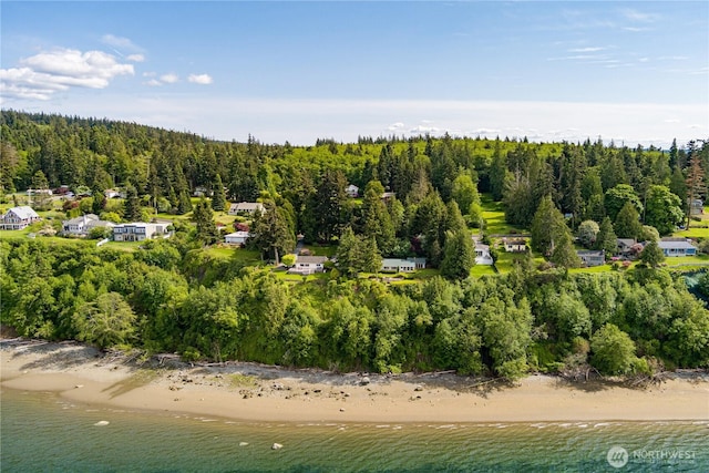 3115 Saratoga Rd, Langley, WA 98260 - aerial view of waterfront with a beach and a heavily wooded area