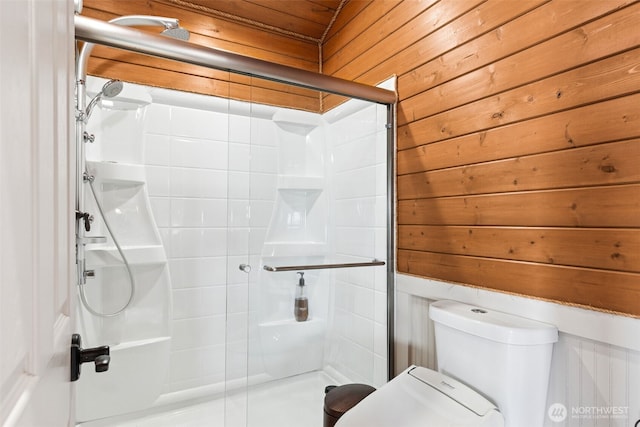 8116 Naketa Beach Walk, Mukilteo, WA 98275 - full bathroom with wood walls, toilet, and a shower stall