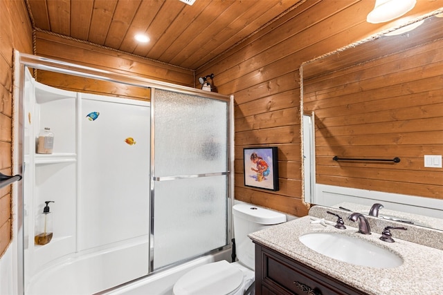 8116 Naketa Beach Walk, Mukilteo, WA 98275 - full bath with wooden walls, toilet, wood ceiling, vanity, and combined bath / shower with glass door