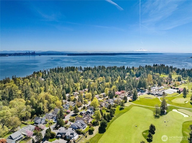 1014 Cherry Ave NE, Bainbridge Island, WA 98110 - aerial perspective of suburban area featuring a large body of water and a local golf course