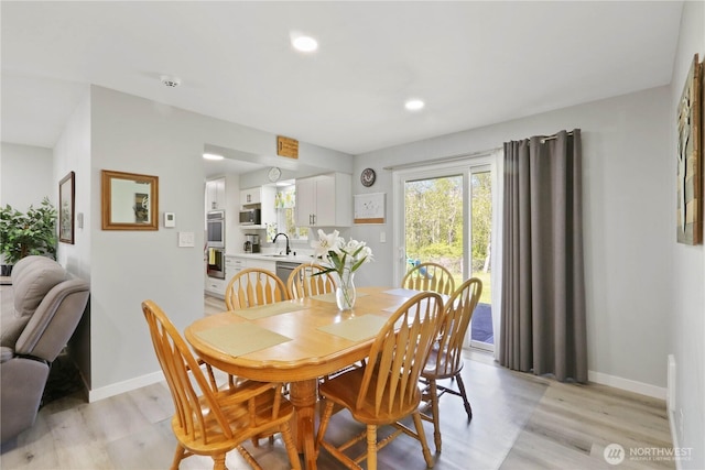 16015 Lange Rd, Mount Vernon, WA 98273 - dining room featuring light wood-style flooring, baseboards, and recessed lighting