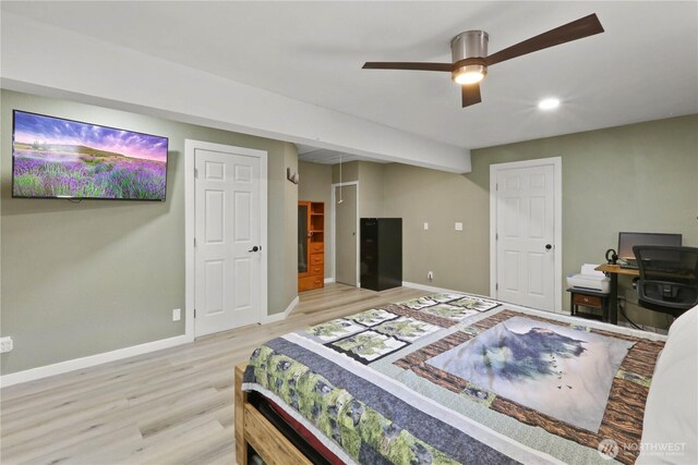 16015 Lange Rd, Mount Vernon, WA 98273 - bedroom with light wood-style flooring, baseboards, a ceiling fan, and recessed lighting