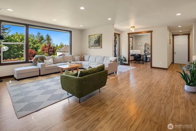 1048 Malvern Hills Dr, Camano Island, WA 98282 - living area with light wood finished floors, recessed lighting, a desk, and baseboards