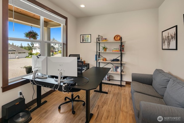 1048 Malvern Hills Dr, Camano Island, WA 98282 - office area featuring wood finished floors and recessed lighting