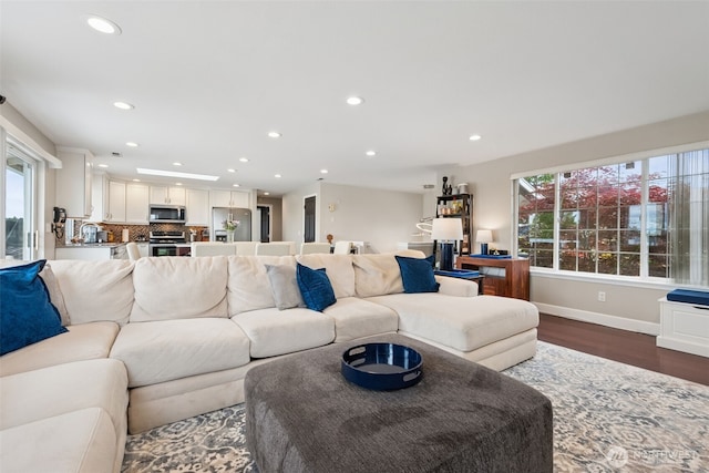 4019 N Vassault St, Tacoma, WA 98407 - living area featuring dark wood-style floors and recessed lighting