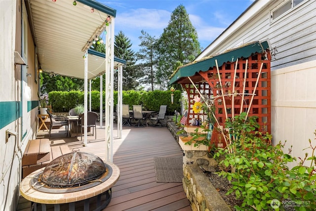 7704 Birch Bay Dr Unit 2805, Blaine, WA 98230 - deck featuring a fire pit and outdoor dining space