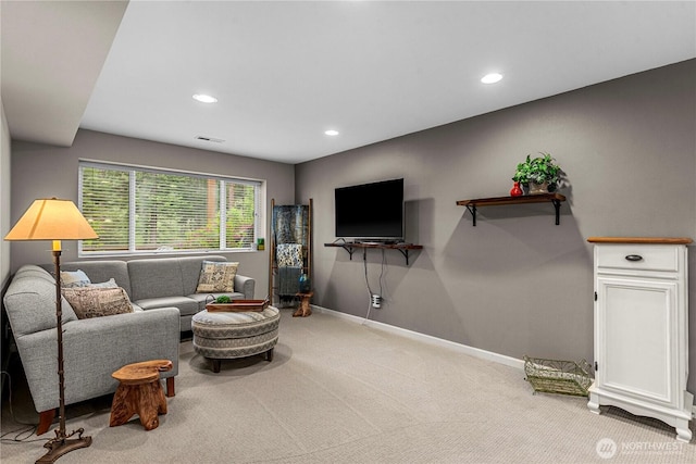 6753 Forest Ridge Dr, Wenatchee, WA 98801 - living area featuring baseboards, light carpet, and recessed lighting