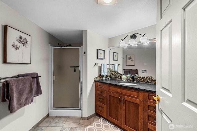6753 Forest Ridge Dr, Wenatchee, WA 98801 - full bath featuring baseboards, vanity, and a shower stall