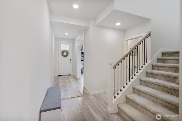18230 134th Ave E, Puyallup, WA 98374 - entrance foyer with wood finished floors, stairway, baseboards, and recessed lighting