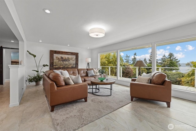 1505 E Horizon Dr, Mukilteo, WA 98275 - living area featuring a barn door and recessed lighting