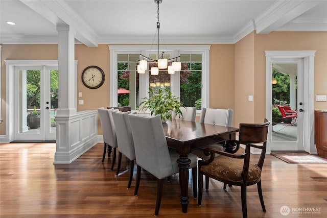 2920 39th Ln NW, Olympia, WA 98502 - dining area with plenty of natural light, wood finished floors, crown molding, a chandelier, and french doors
