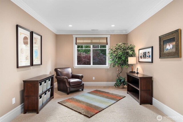 2920 39th Ln NW, Olympia, WA 98502 - living area with carpet, crown molding, baseboards, and recessed lighting