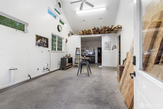2920 39th Ln NW, Olympia, WA 98502 - foyer featuring a towering ceiling, concrete floors, and a ceiling fan