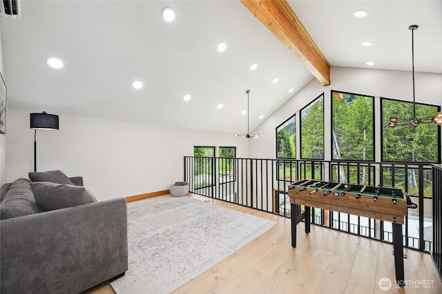 400 Hyak Dr E, Snoqualmie Pass, WA 98068 - playroom with plenty of natural light, wood finished floors, a chandelier, recessed lighting, and baseboards
