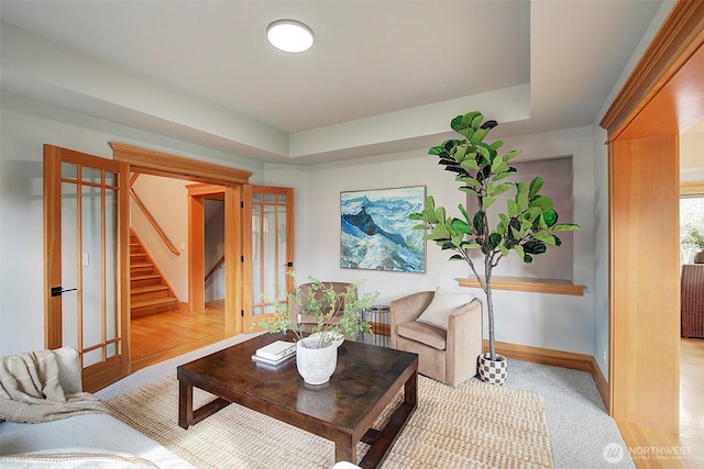 23623 20th Ave W, Bothell, WA 98021 - living area featuring stairs, baseboards, and light colored carpet
