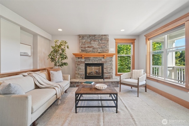 23623 20th Ave W, Bothell, WA 98021 - living room with a stone fireplace and recessed lighting