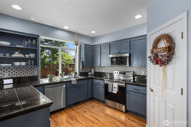 176 Raspberry Ln, Woodland, WA 98674 - kitchen with appliances with stainless steel finishes, tile counters, a sink, backsplash, and recessed lighting