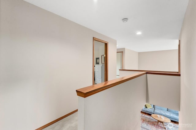 3238 NE 100th St Unit D, Seattle, WA 98125 - corridor with light carpet, recessed lighting, baseboards, and an upstairs landing