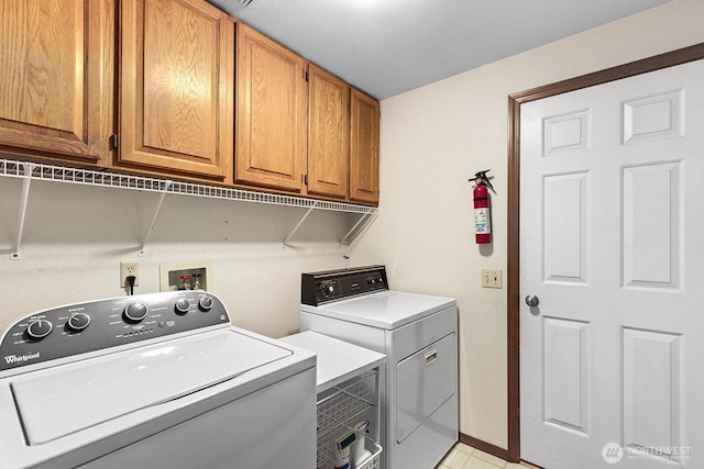 3238 NE 100th St Unit D, Seattle, WA 98125 - laundry room featuring separate washer and dryer, cabinet space, and light tile patterned flooring