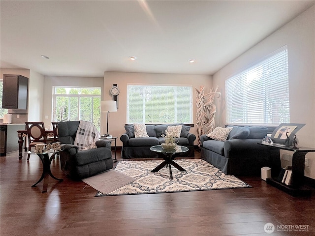 2805 93rd Pl SE, Everett, WA 98208 - living room featuring dark wood-type flooring and recessed lighting
