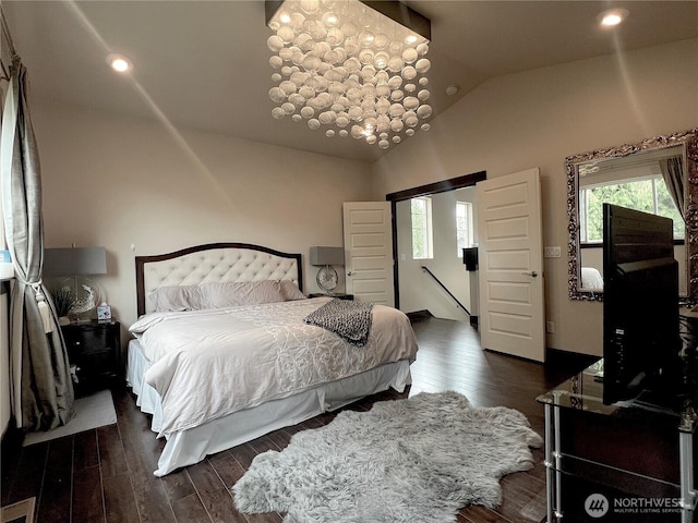 2805 93rd Pl SE, Everett, WA 98208 - bedroom featuring wood finished floors, lofted ceiling, and recessed lighting