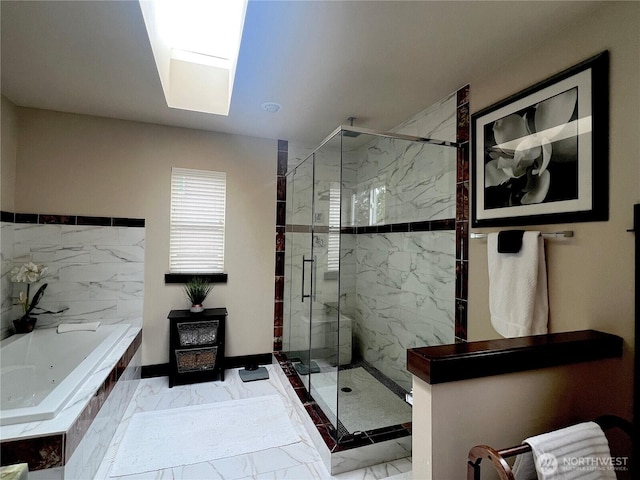 2805 93rd Pl SE, Everett, WA 98208 - full bath featuring a marble finish shower, marble finish flooring, a jetted tub, and baseboards