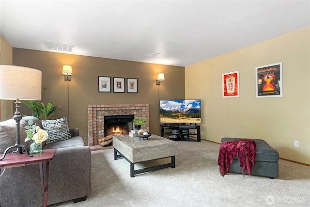 13218 42nd Ave W, Mukilteo, WA 98275 - living room with a fireplace, carpet floors, and baseboards