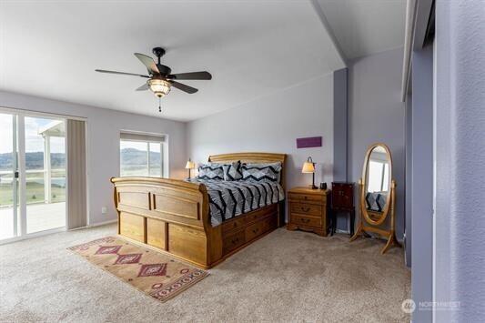 30350 Deer Meadows Rd E, Deer Meadows, WA 99122 - bedroom featuring access to exterior, carpet, and a ceiling fan
