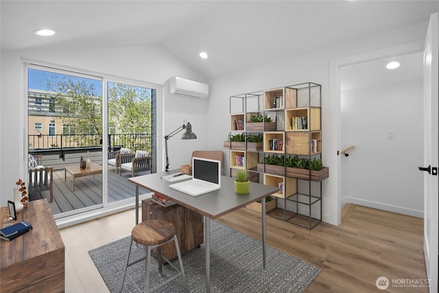 118E 2nd Ave S, Kirkland, WA 98033 - office area featuring a wall mounted AC, lofted ceiling, light wood-style floors, recessed lighting, and baseboards