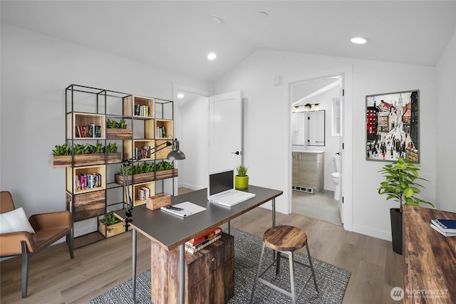 118E 2nd Ave S, Kirkland, WA 98033 - office space featuring wood finished floors, lofted ceiling, baseboards, and recessed lighting