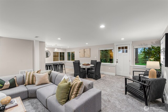 7429 NE 129th St, Kirkland, WA 98034 - living area featuring recessed lighting and light colored carpet