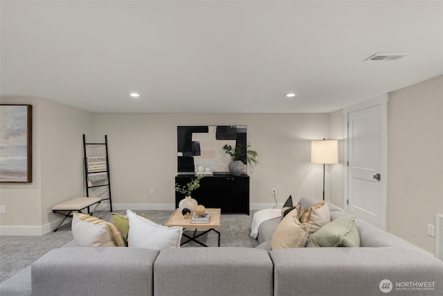 7429 NE 129th St, Kirkland, WA 98034 - living room with carpet flooring, baseboards, and recessed lighting